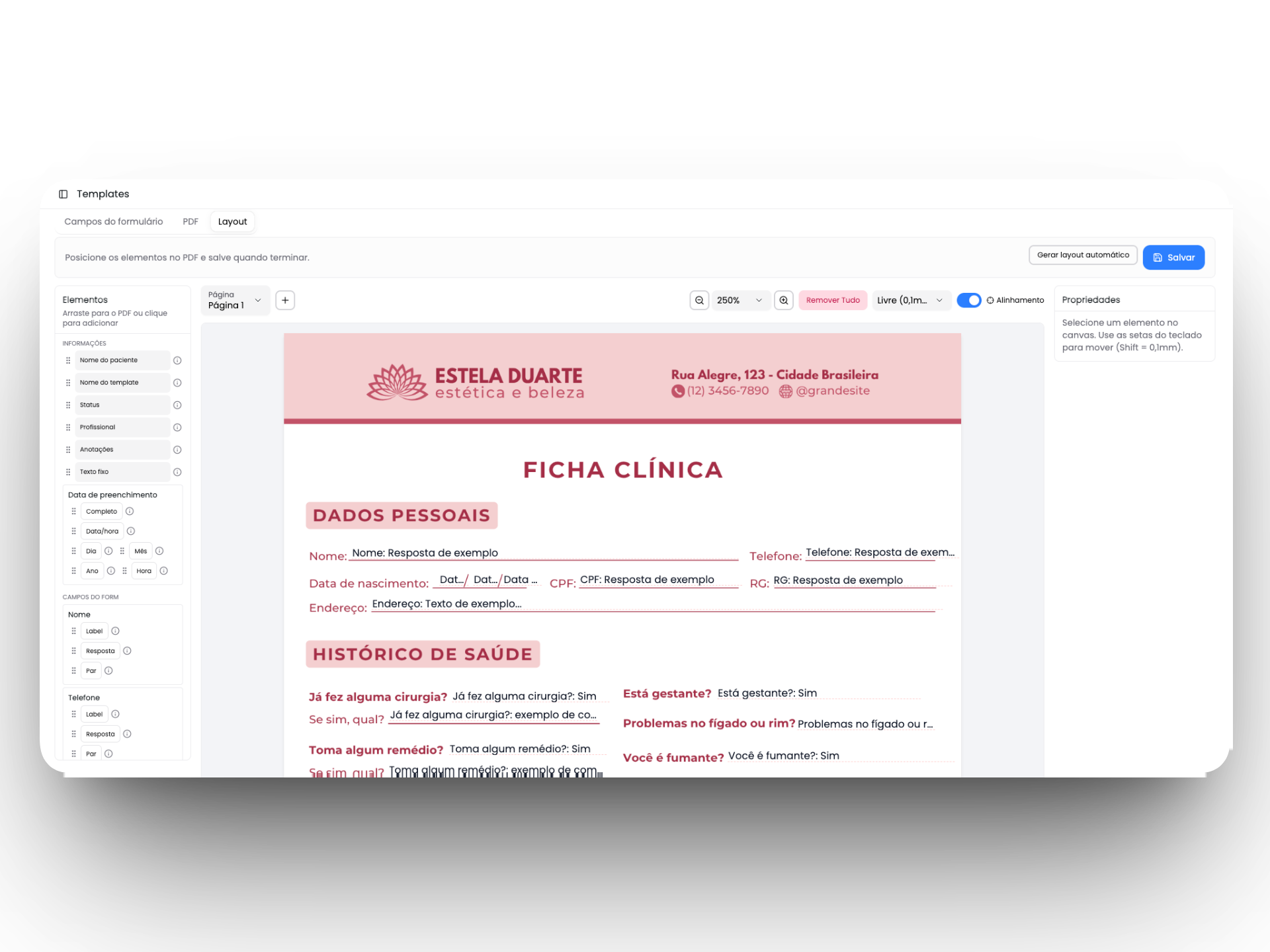 Construtor de fichas do Formclinica