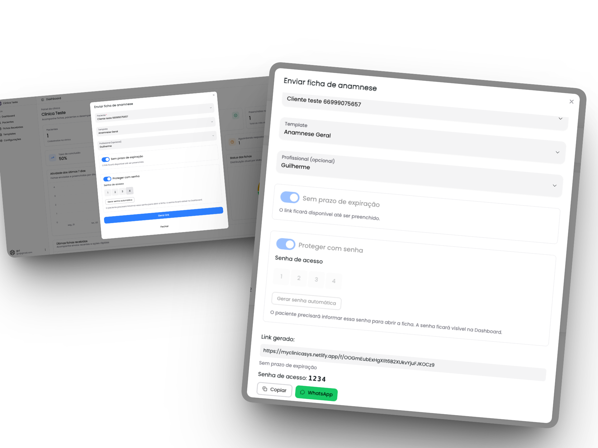 Envio de fichas e dashboard do Formclinica
